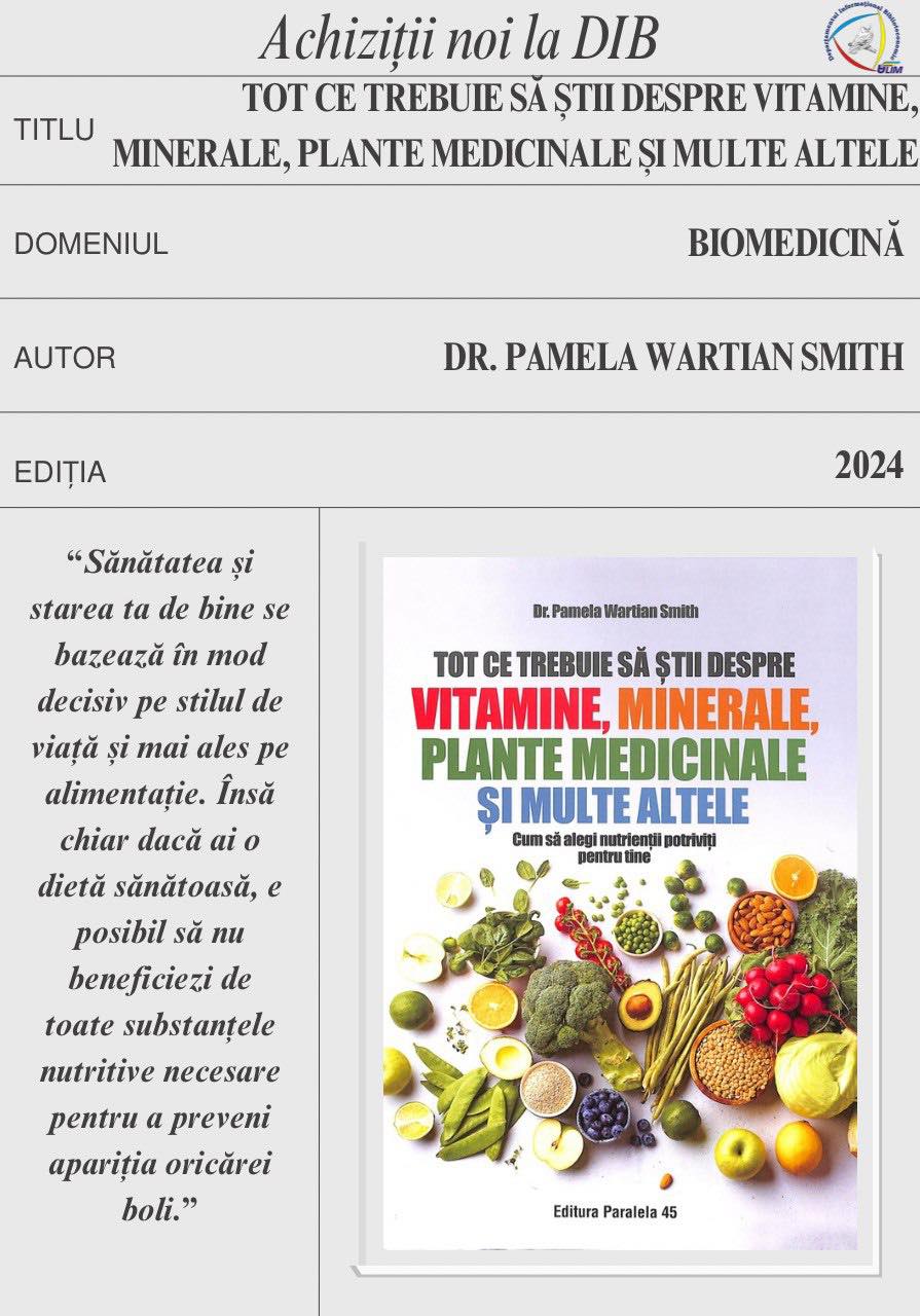 Intrări noi la DIB în domeniul Biomedicină (prin virament)